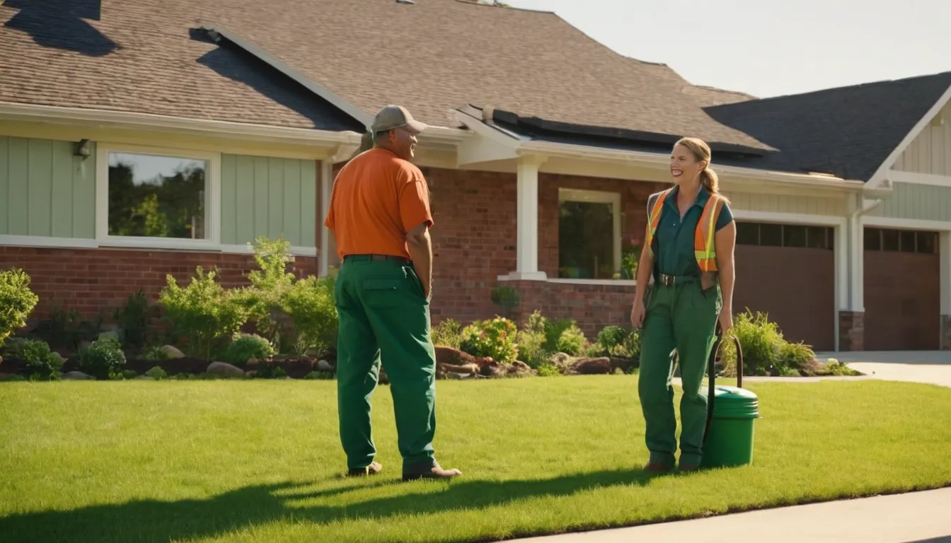Friendly provider talking with a homeowner beside a septic tank access lid in Trussville